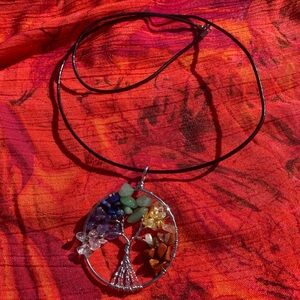 Tree of life pendant with chakra crystals on 24” cord necklace